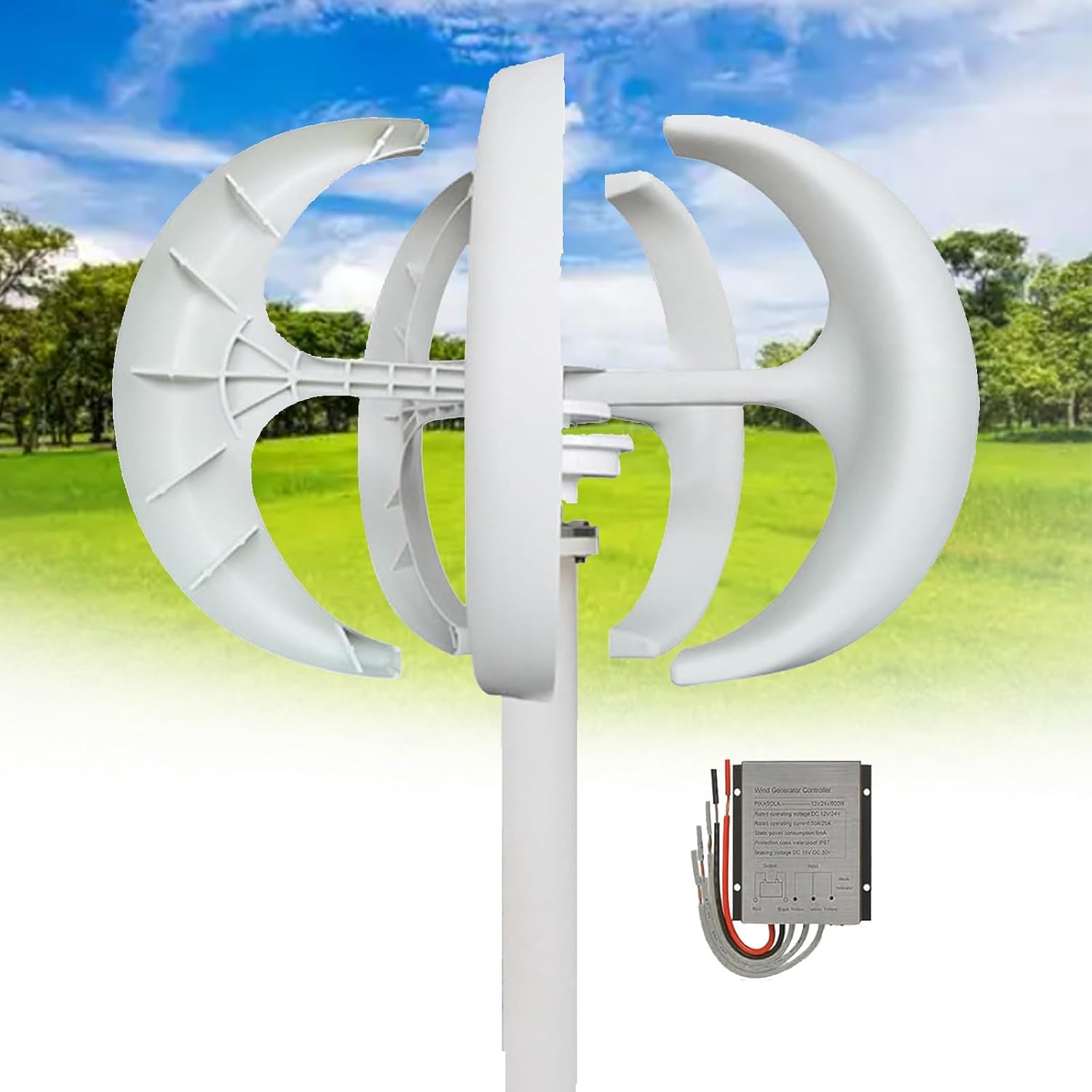 High-Efficiency 16000W Wind Turbine Generator, 48V Horizontal Axis Power System, Low Start Wind Speed, Ideal for Off-Grid & Residential Applications, Compact Design, White.
