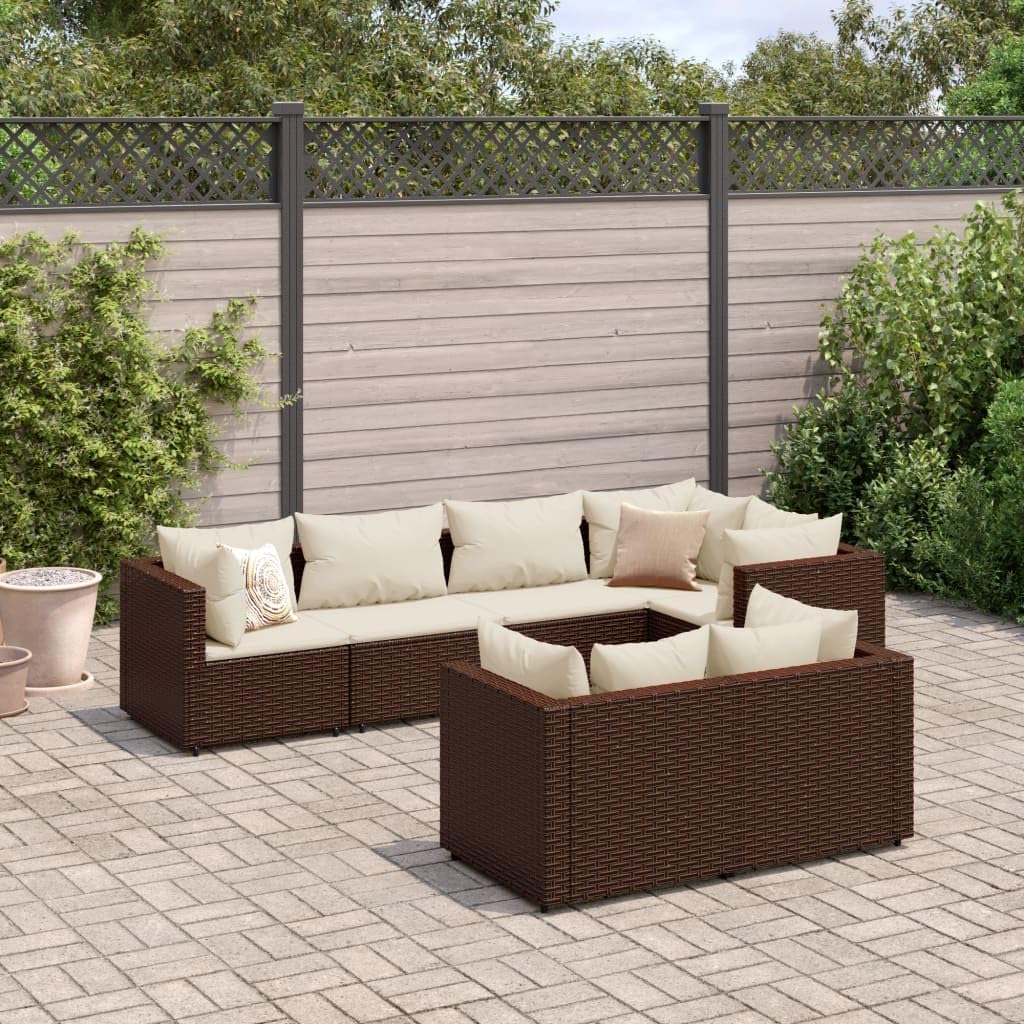 Furniture Sets 7 Piece Patio Lounge Set with Cushions Brown Poly Rattan,Outdoor Rattan Lounge Set with Modular Design and Comfortable Cushions for Patio and Garden Garden Conversation Sets
