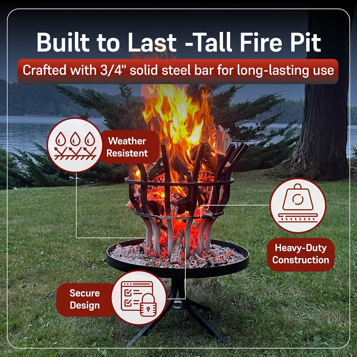 Grate Wall of Fire Tall Firepit – Heavy-Duty Self-Feeding Outdoor Fire Pit, 32½