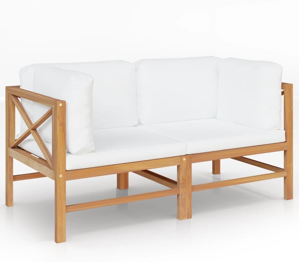Patio Benches 2-Seater Patio Bench with Cream Cushions Solid Teak Wood,Durable Teak Patio Bench with Plush Cushions for Outdoor Comfort Outdoor Furniture & Accessories