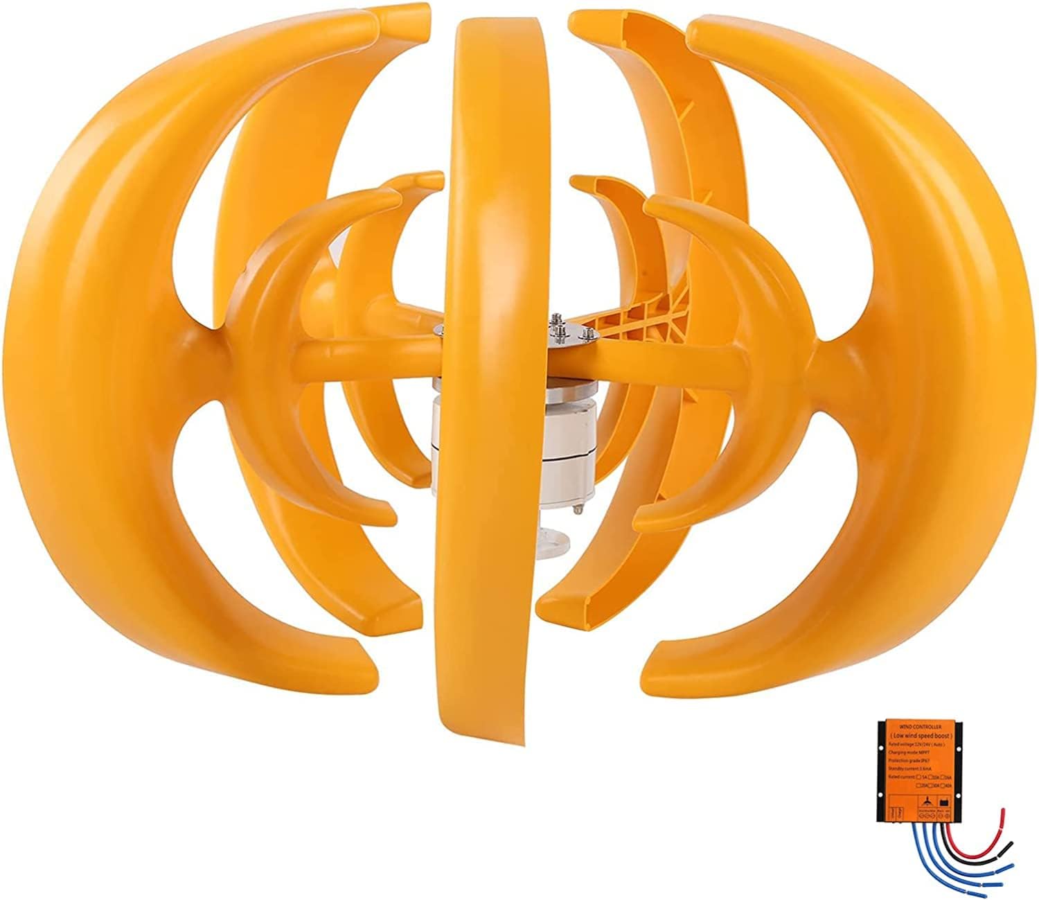 Yellow Vertical Lantern Wind Power Turbine Generator, 8000W 12V/24V/48V AC Wind Turbine Generator Low Noise + Controller (5 Blades)