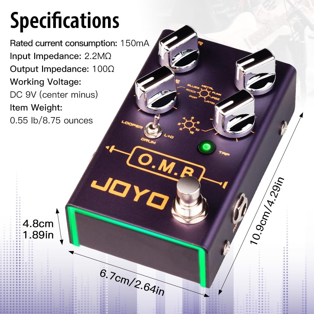 JOYO Looper Drum Machine Pedal (Looper Cycle Recording/Drum Machine) for Electric Guitar Effect (O.M.B R-06)