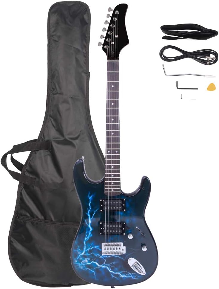 Electric Guitar Beginners Kit, Electric Guitar Starter Kit w/Aceesccories, Bag, Picks, Strap, 6 Strings (Black & Dark Blue)