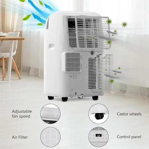 Portable Air Conditioner, 10,000 BTU Mobile Air Conditioner 3-in-1 Cooling, Dehumidifier & Fan, Portable a/c Unit Remote Up to 500 Sq, Sleep Mode & Timer for Indoor Bedroom,White
