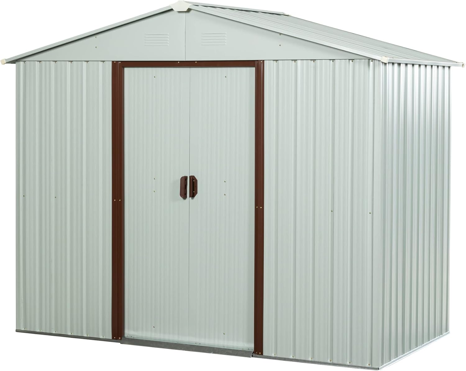 6 x 5 FT Outdoor Storage Shed, Metal Garden Shed with Air Vents & Metal Foundation, Tool Shed Tiny House Vertical Outside Storage Building for Backyard, White