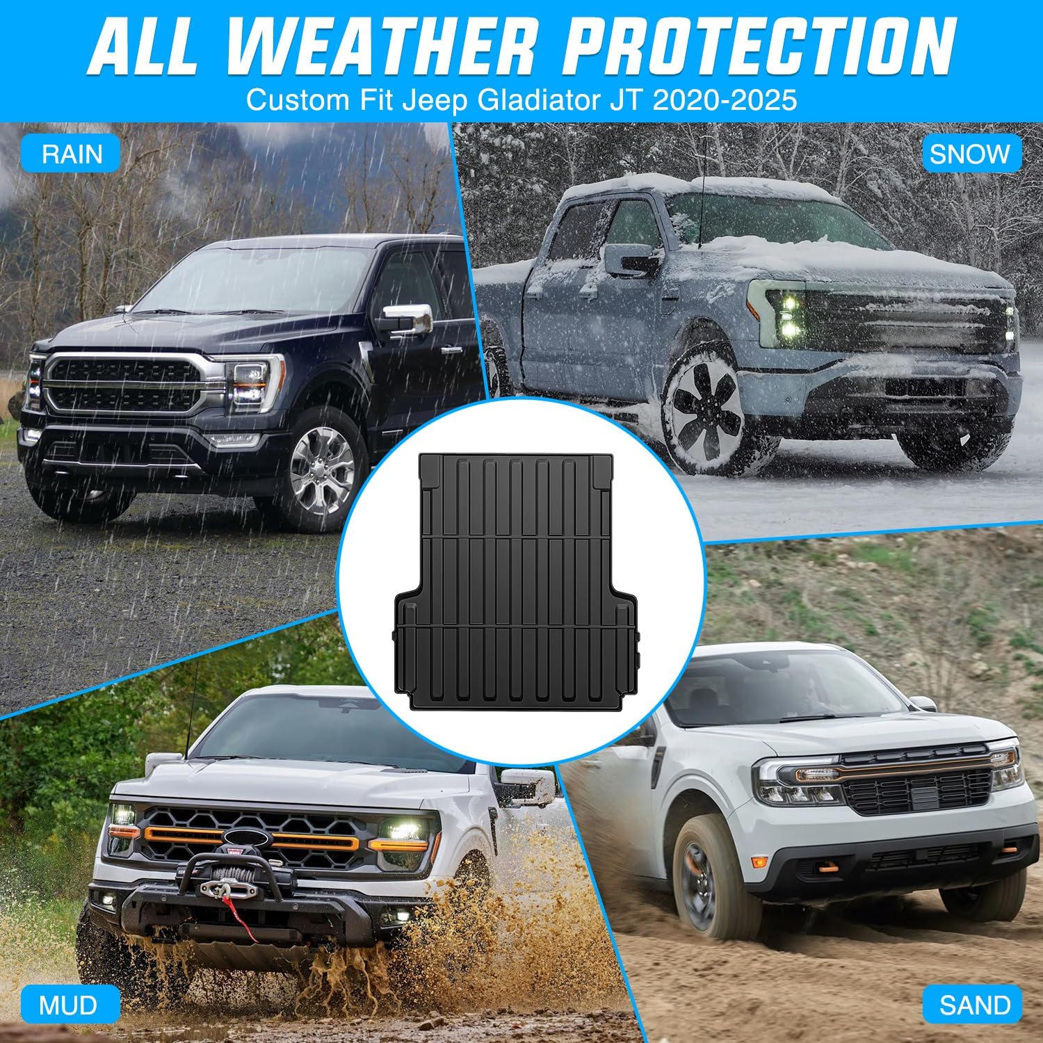 Nilight Truck Bed Mat 5 FT for 20-25 Jeep Gladiator JT, TPE Heavy-Duty Pick-up Bed Liner for Gladiator 2020 2021 2022 2023 2024 2025 Accessories, Anti-Slip Texture, All Weather Protection