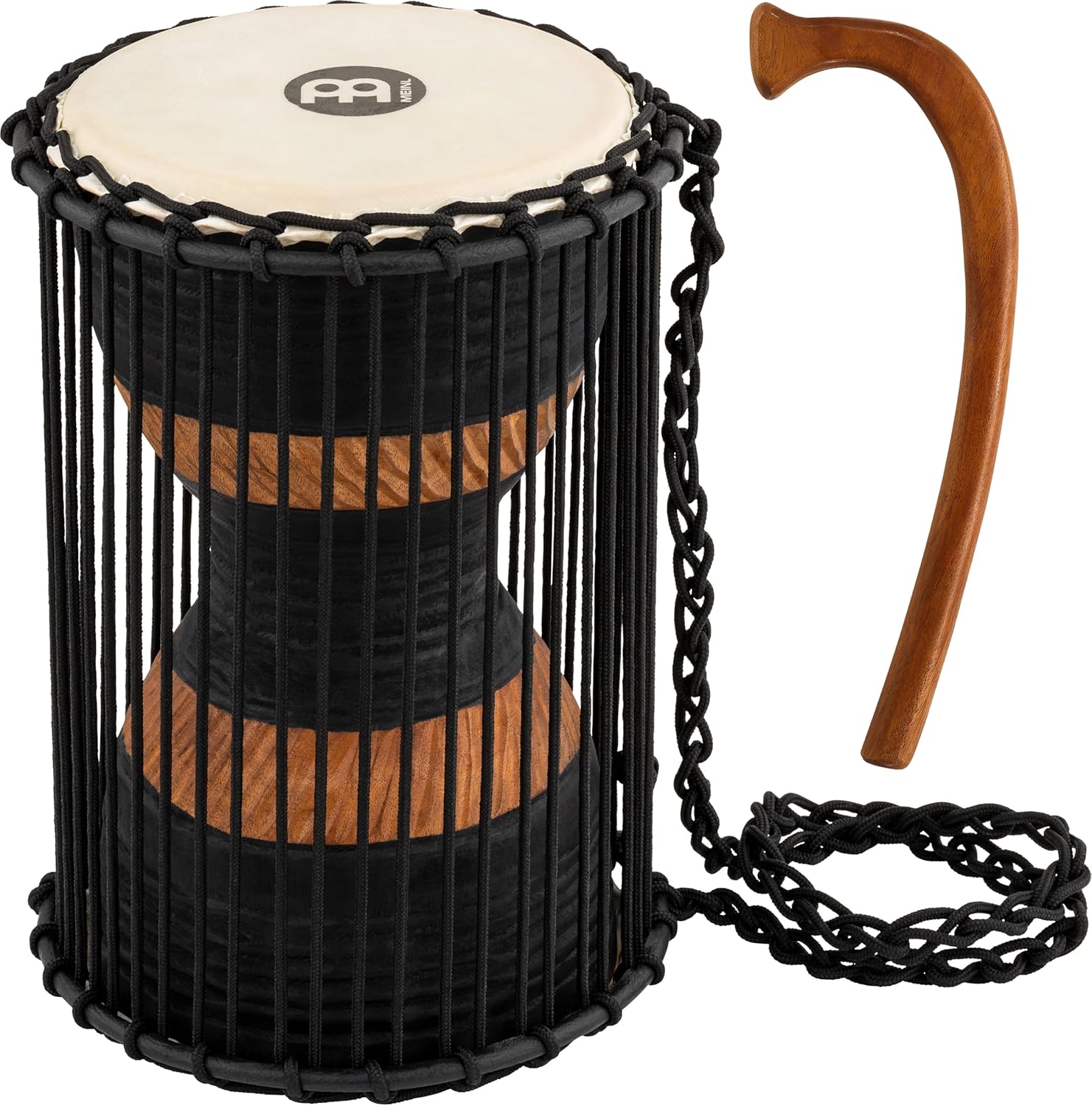 Meinl African Talking Drum with Mahogany Wood Shell and Wooden Beater - NOT MADE IN CHINA - Medium Size Goat Skin Heads, 2-YEAR WARRANTY (ATD-M)