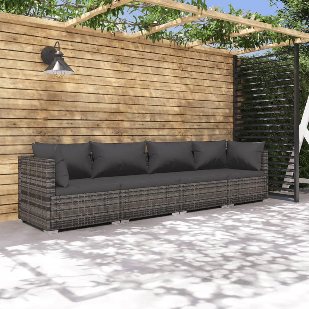 Patio Furniture Set 4 Piece with Cushions Poly Rattan Gray,Premium Outdoor Patio Lounge Set with Modular Rattan and Comfortable Cushions Patio Furniture Sets, Outdoor Furniture Sets