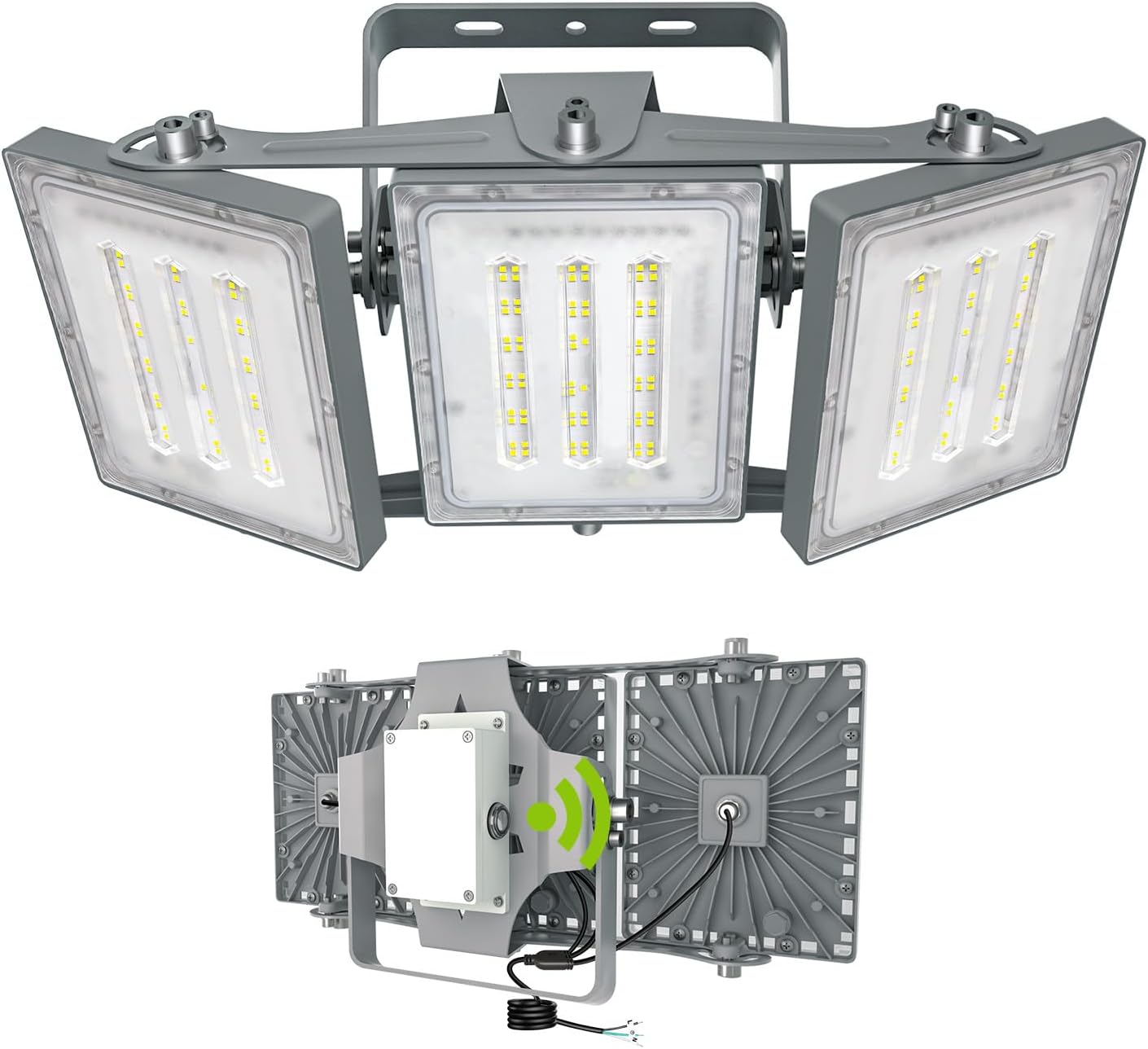 LED Flood Lights Outdoor, 150W 15000LM 6000K Dusk to Dawn Outdoor Lighting with Photocell, IP66 Waterproof, 3 Heads Adjustable Wide Outside Lighting for Parking Lot, Yard, Street, Stadium