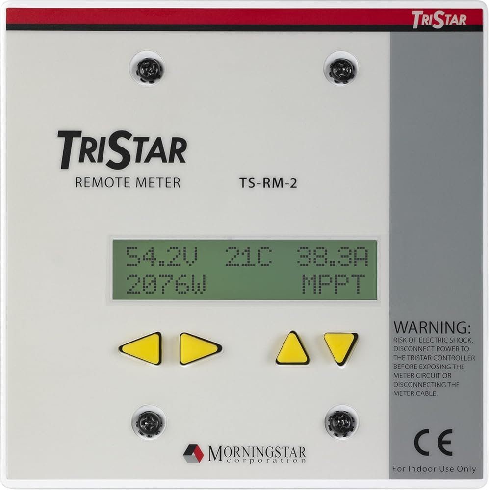 Morningstar Tristar Remote Meter-2 (TS-RM-2) - Connects via 30m Cable to Tristar PWM/MPPT Solar Controllers to Display System Info, Logged Data, Graphs, Alarms & Faults Troubleshooting - 5 Languages