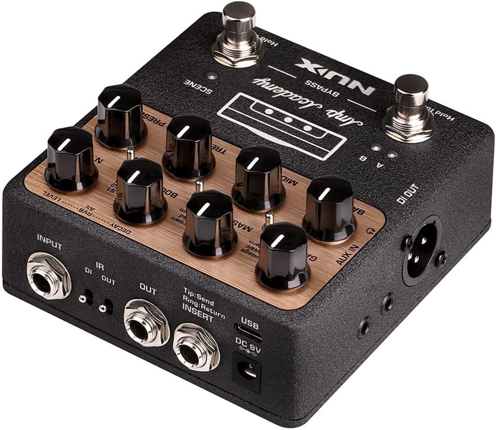 Briskdrop NUX NGS-6 Amp Academy Amp Modeler Guitar Pedal - Bundle with 2 Instrument, 2 Patch, 1/4'' TRS and XLR Cables, Brown,Red