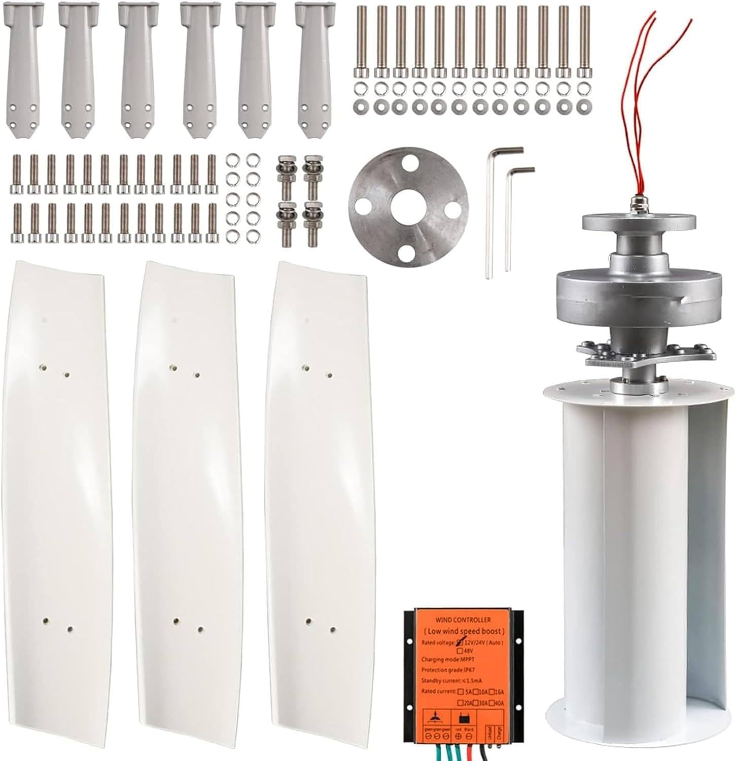 4000W Wind Turbines Generator,12V 24V 48V 220V with 3-Blade Vertical Axis Wind Turbines Generator Kit,for Home Hybrids Streetlight Use 12V