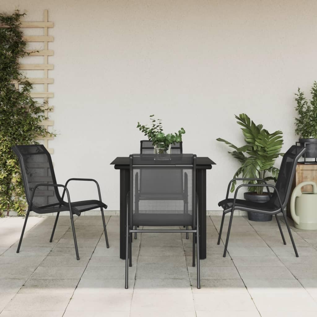 5 Piece Patio Dining Set Black Steel and Textilene,Elegant Garden Dining Set: Durable and Comfortable for Outdoor Use Furniture Sets for Patio, Lawn & Garden