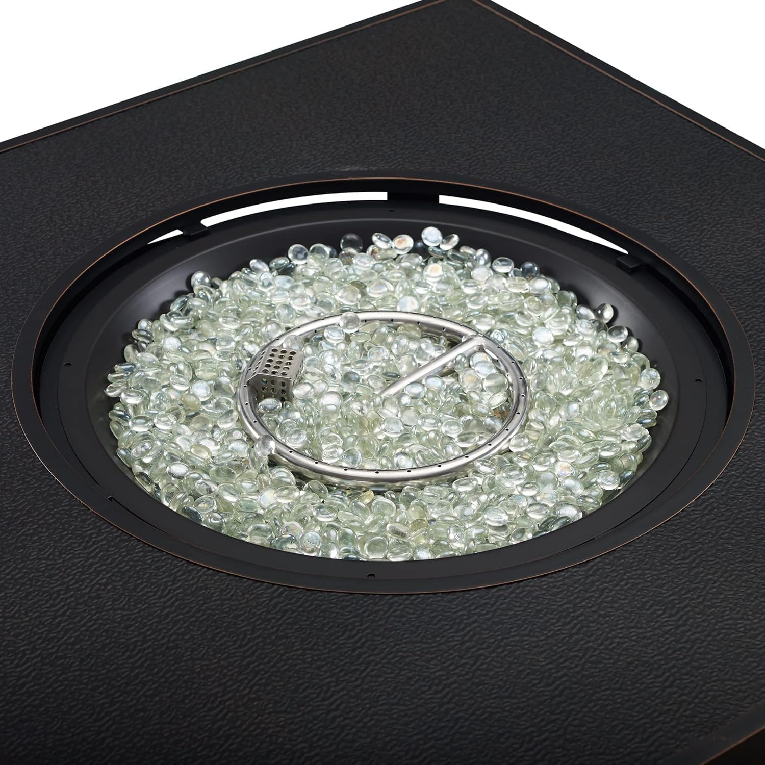 Square LPG/NG Gas Fire Pit Table 55K BTU w/Burner Lid, Cover, Fire Glass #65155