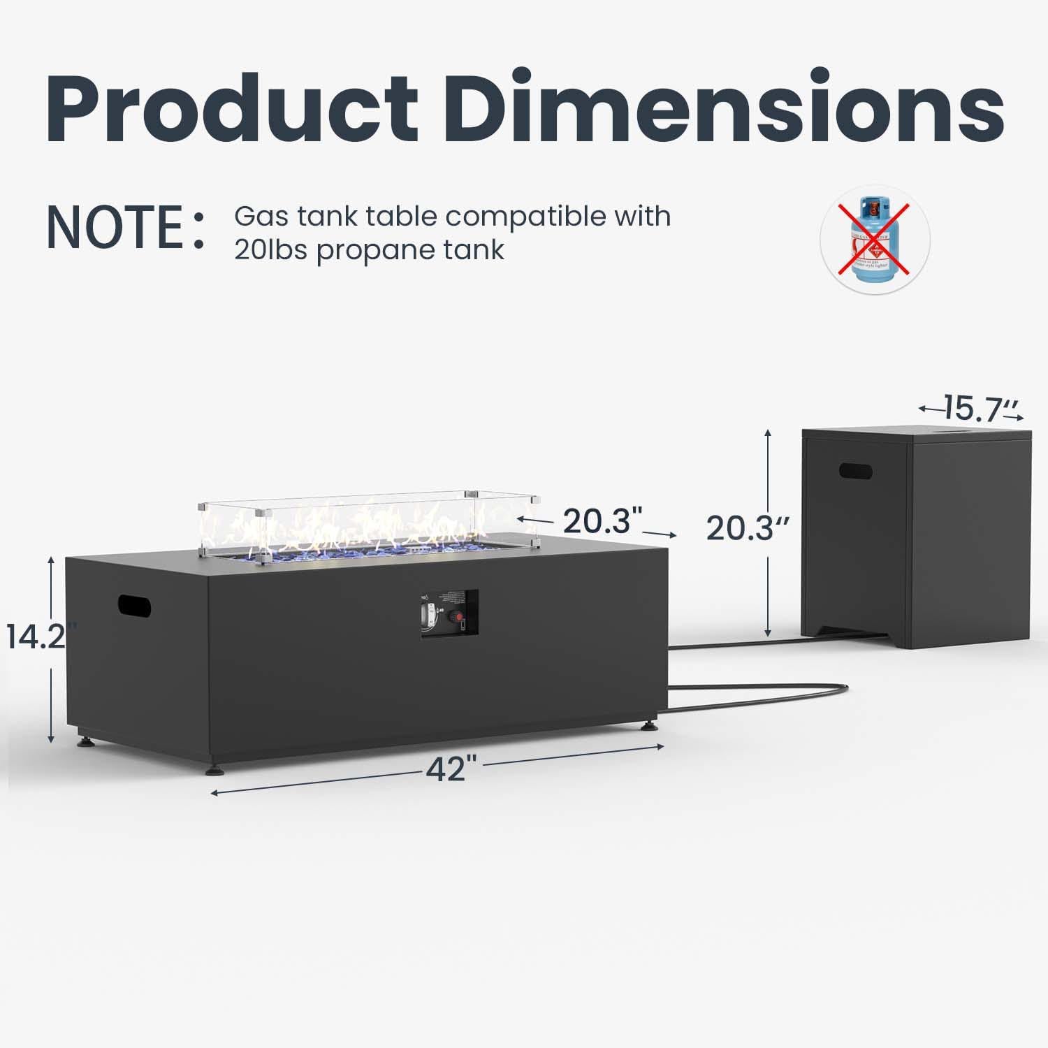42 Inch Gas Fire Pit Table, 55,000 BTU Propane Fire Pits for Outside with Aluminum Lid and Waterproof Cover, 2 in 1 Firepit Table