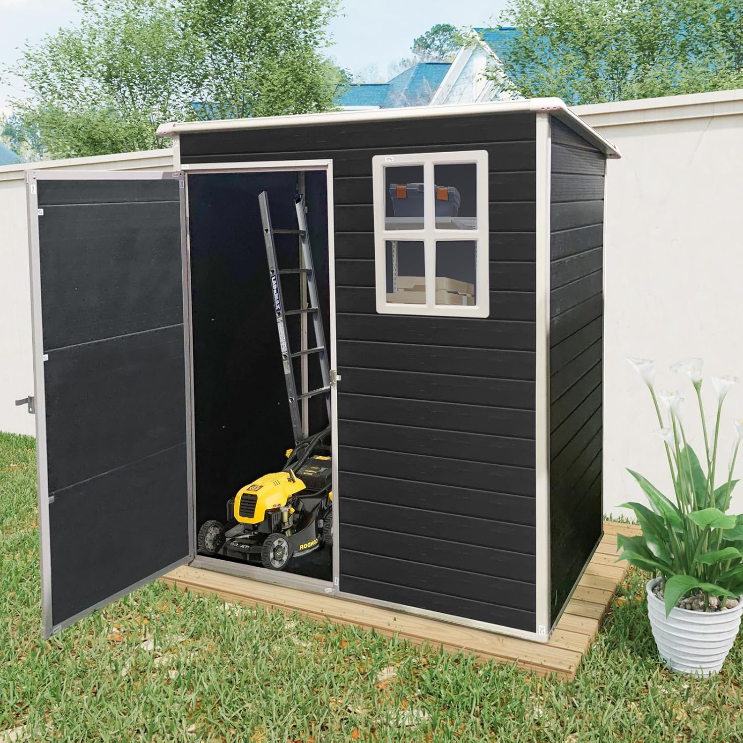 GOWE 5 ft x 3 ft Outdoor Plastic Storage Shed with Floor,Black (W540S00041)