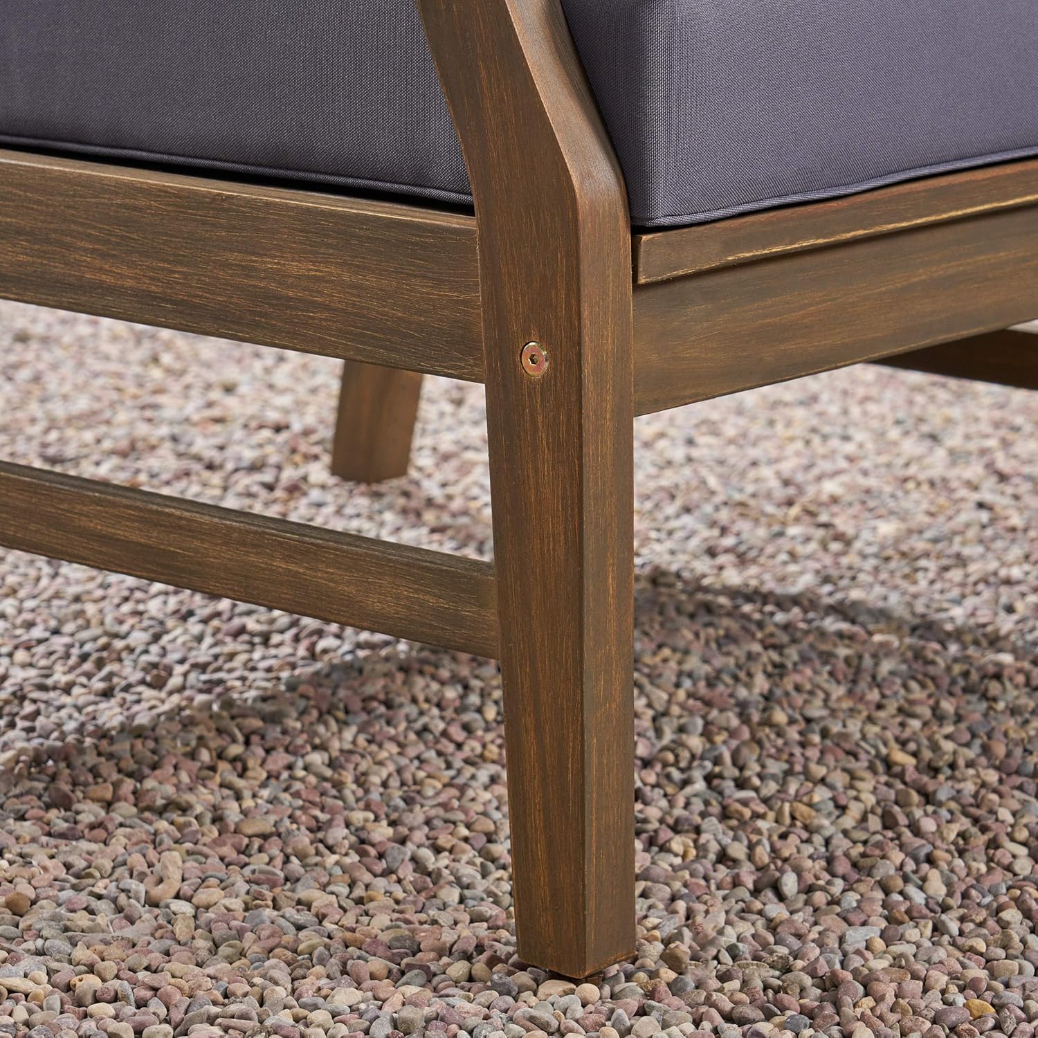 GDFStudio Outdoor 5 Piece Acacia Wood Club Chair and Fire Pit Set, Gray Finish & Gray