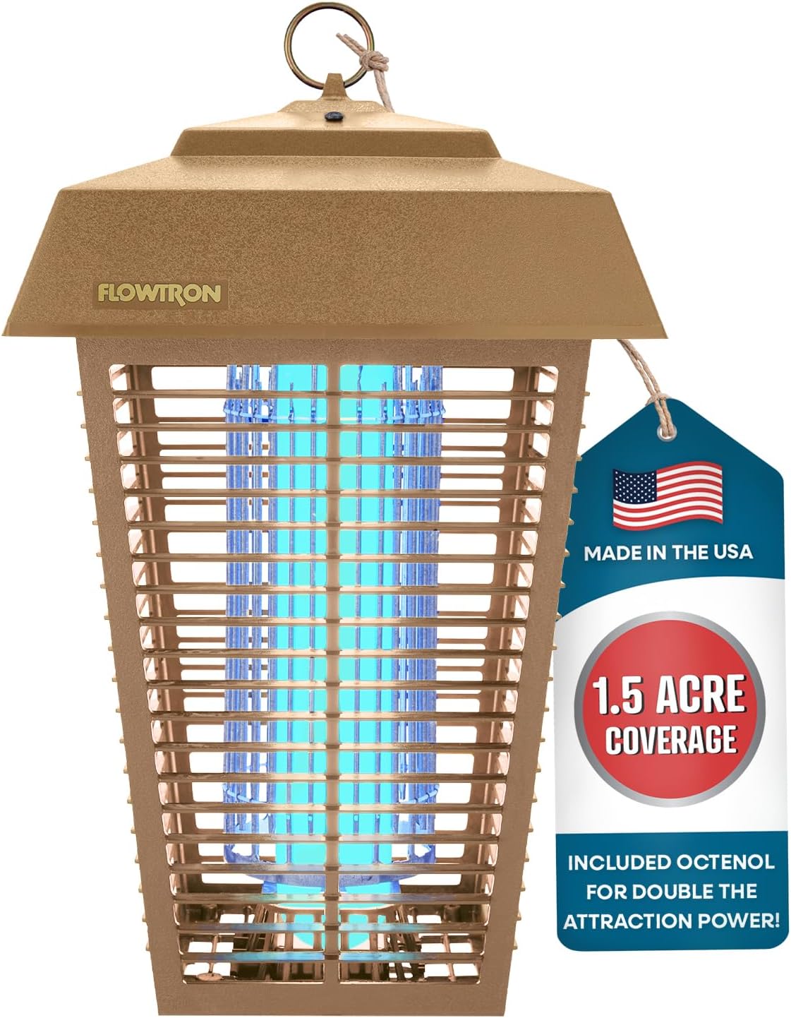 Flowtron Bug Zapper, 1-1/2 Acre of Outdoor Coverage with Powerful 80W Bulb & 5600V Instant Killing Grid, Electric Insect, Fly & Mosquito Zapper, Made in The USA, UL Certified - Tan Color