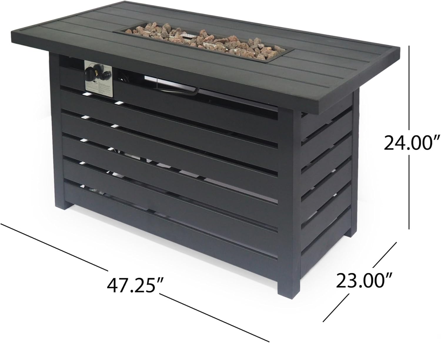 Propane Gas Fire Pit Table Pieces, Rectangular Steel with Glass Wind Guard for Outside Patio Deck Garden Courtyard