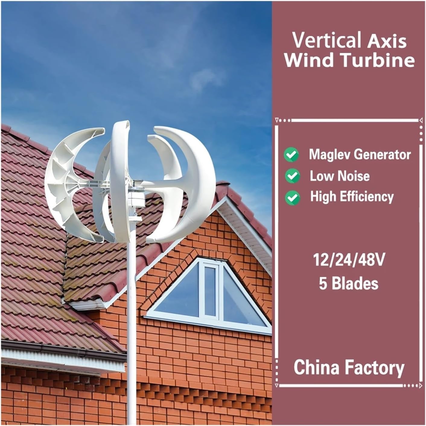 Wind Turbine 5KW 3KW Vertical Axis Permanent Maglev Generator Altern with Mppt Controller for Home Use Farm Low Starting Speed for Home(White,MODEL3_12V_5KW)