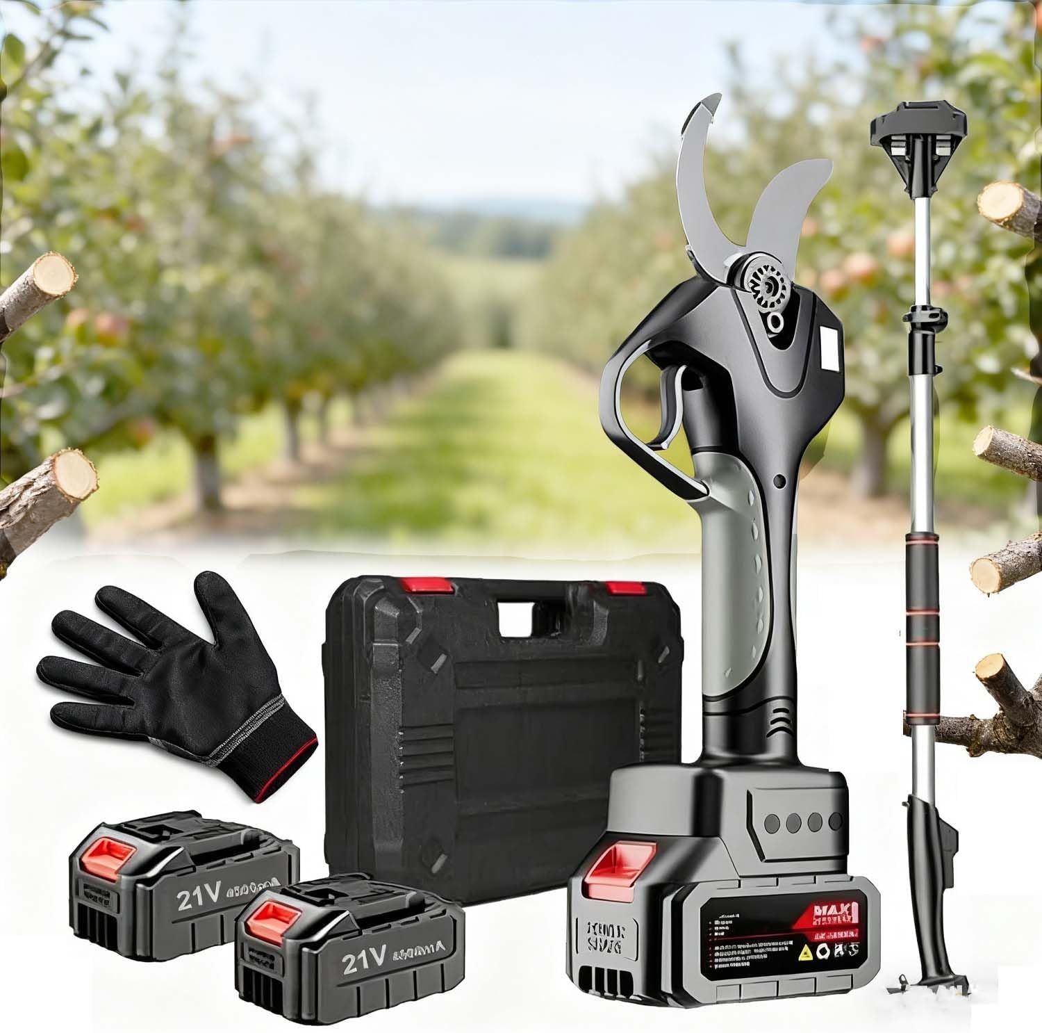 Upgraded Electric Pruners 3 Inch Capacity Brushless Motor Pruning Shears with LCD Display and 7.1ft Scalable Rod for Gardening orchard Vineyard Branch Cutter(With out pole)