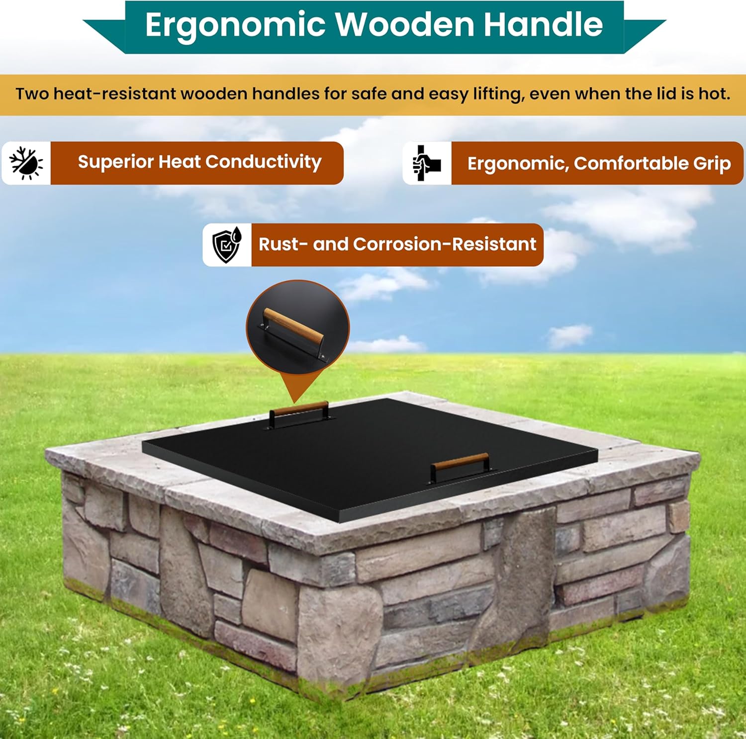 FEBTECH- fire Pit Insert Square lid - 42 x 42 Inch - Linear Drop-in Burner Pan - firePit lid - 1.5 mm Thick Fire Pit Lid for Square fire Insert…