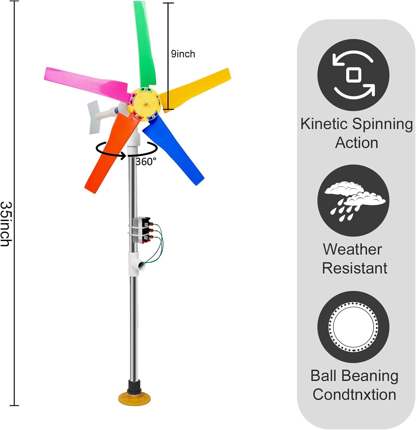 DIY Small Wind Turbine Generator Kit and Light Strip for Backyard Decoration Free Energy Generator Garden Spinner Windmill Decor 18 Inches Diameter