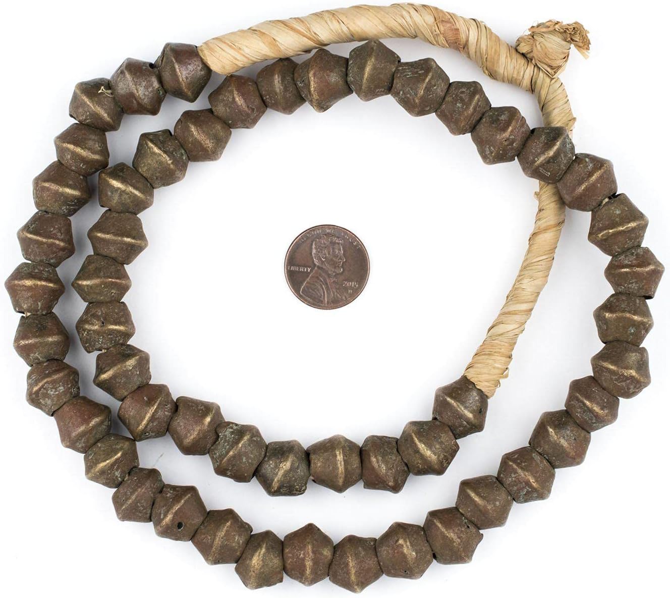 The Bead Chest Antique Cameroon Brass Bicone Beads 14mm African Cylinder Large Hole 26 Inch Strand Handmade