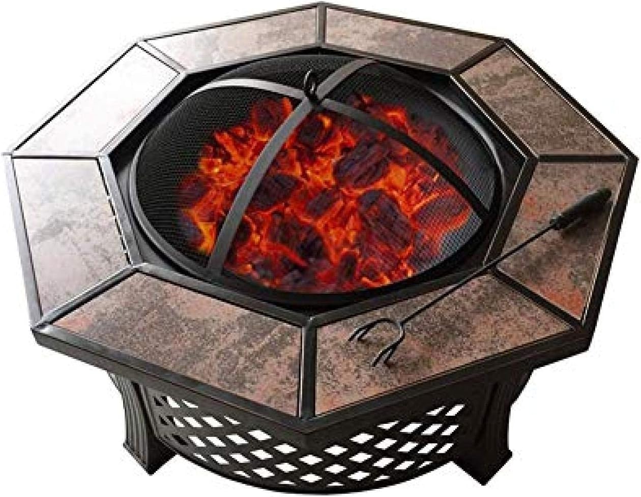 Fire Pit BBQ Grill Fire Bowl Octagonal Ceramic Barbecue Table Outdoor Charcoal Barbecue Stove Indoor Heating Brazier