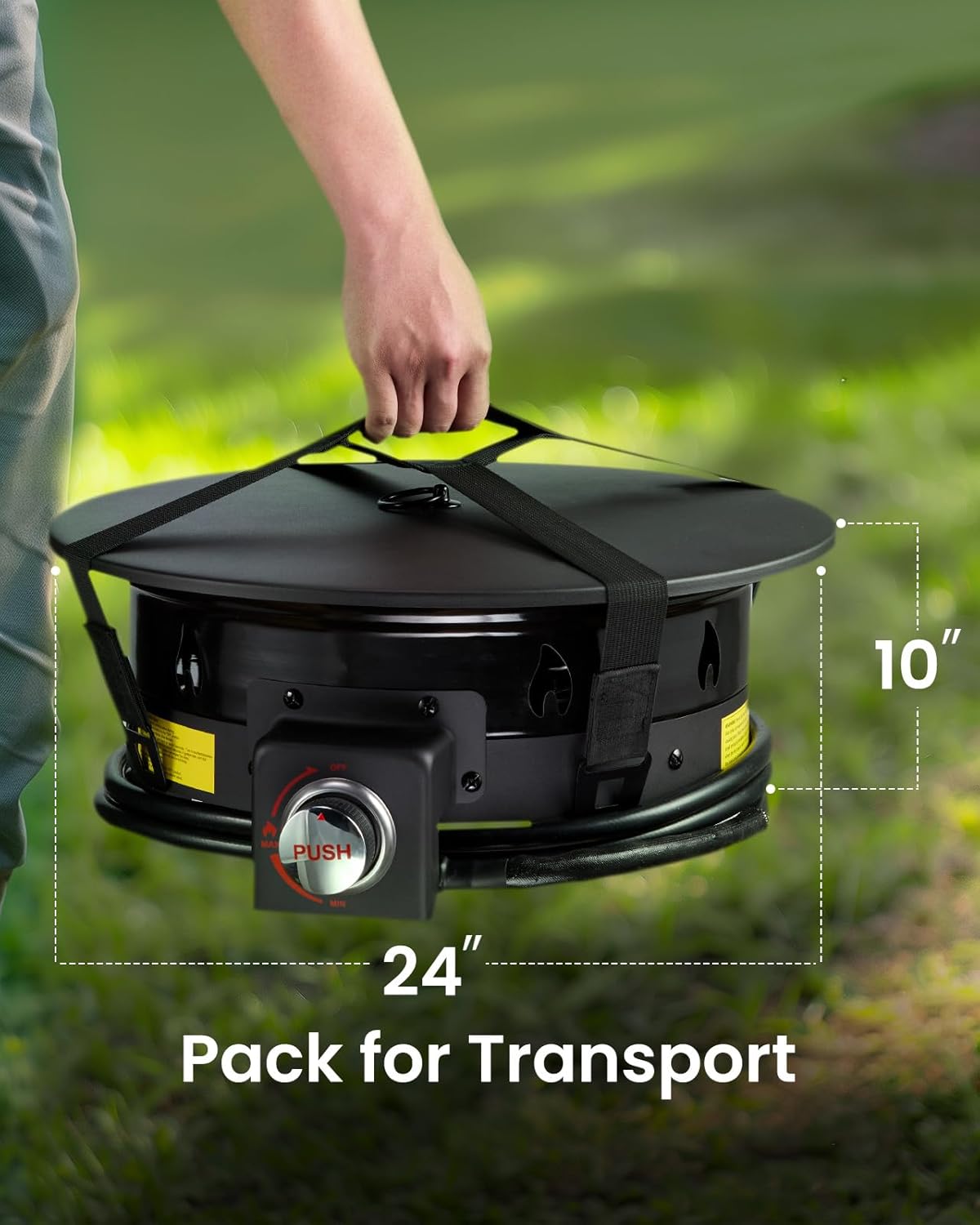 Ciays Propane Fire Pit 24 Inch, Gas Portable Large Fire Pit with Grill Grate, Folding Legs, Hose Hooks, Propane Tank Holder, Cover & Carry Strap, CSA Certified,Portable, 58,000 BTU