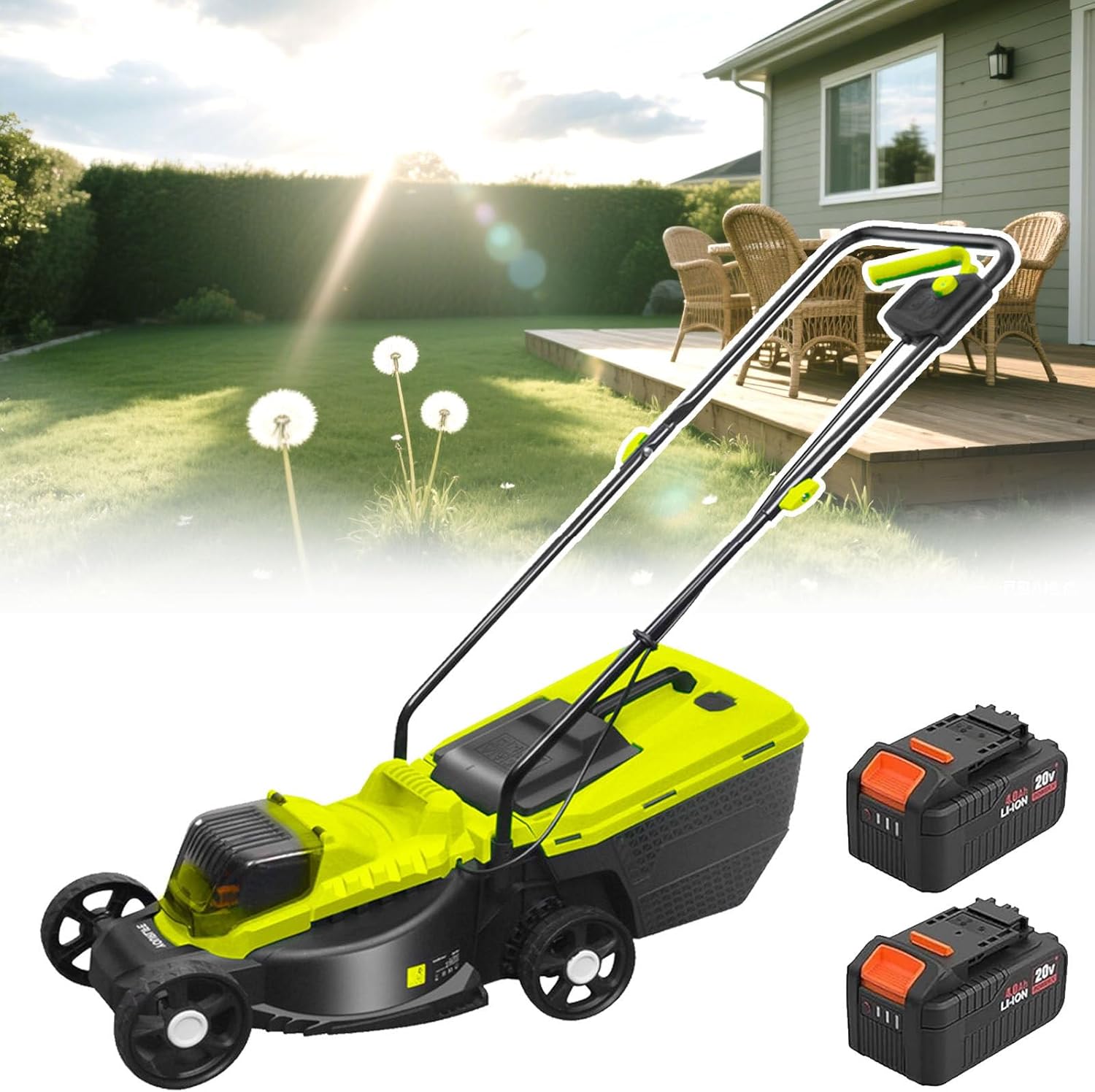 Walk-Behind Lawn Mowers, Push Lawn Mower, 40V Brushless Motor, Cordless Electric Walk Behind Grass Cutter with Safety Key, 10.6 Gal Grass Catcher, 50Min Runtime, 3rd Gear Height Adjustment,Battery*2