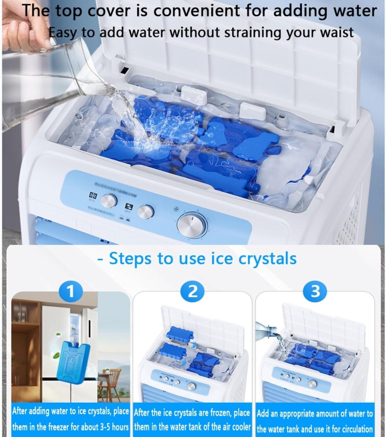 Portable Air Conditioner with 3 Speeds, 120° Oscillation, Large Water Tank, Ice Box Cooling, Quiet Air Cooler for Bedroom, Kitchen, and Rooms(84cm)