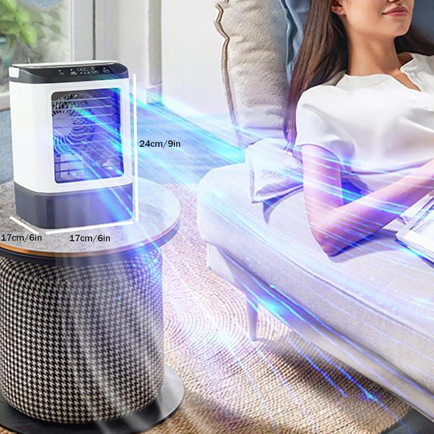 Portable Air Conditioners, Evaporative Air Cooler with 0.24Gal Water Tank, Built-In Ice Box, 3 Wind Speeds, 2-Stage Atomization, 7 Color Light, Swamp Cooler Fan for Room Bedroom Office