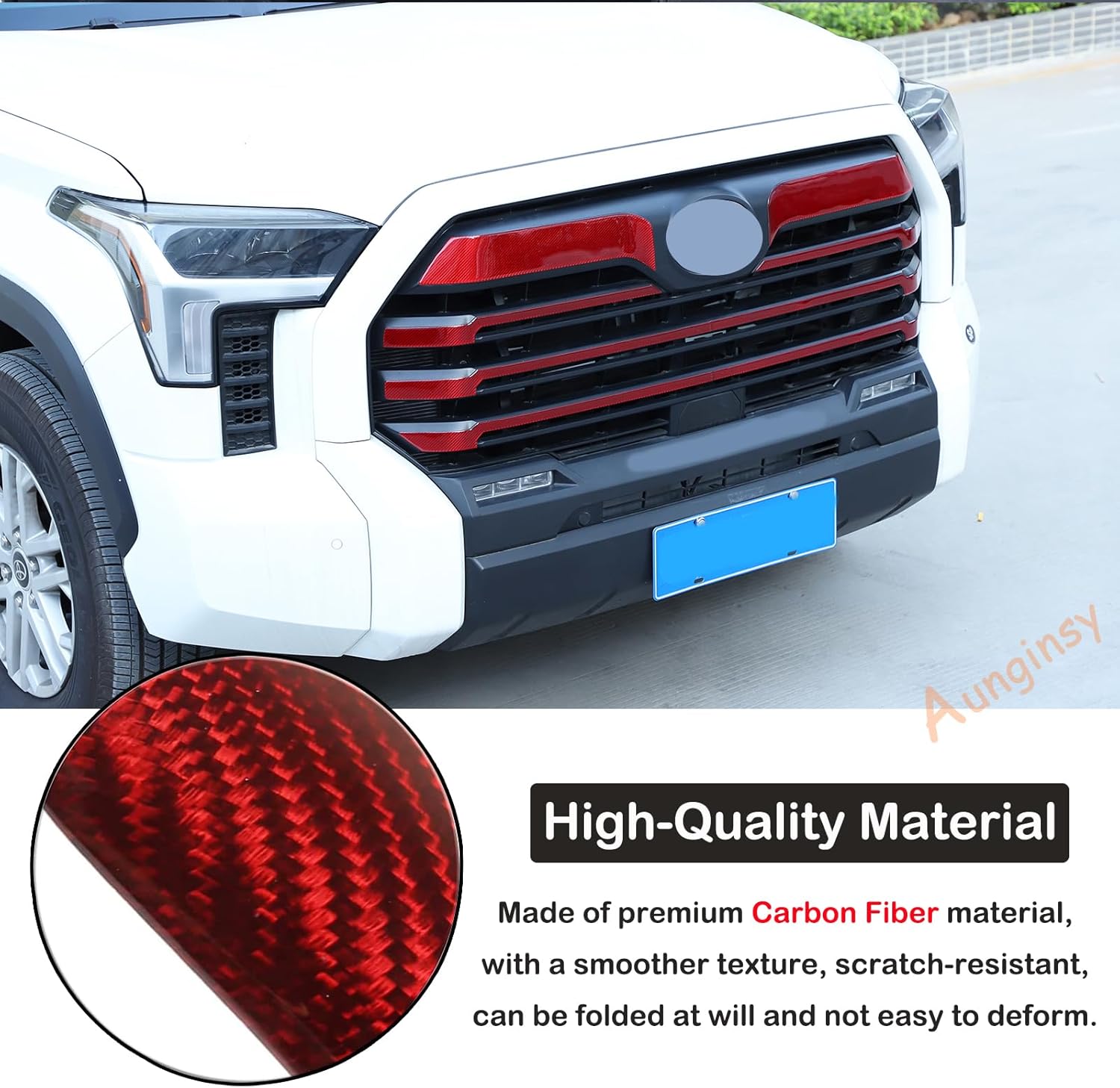 Aunginsy Car Front Bumper Grille Trim Sticker Fit Toyot@a Tundra 2022-2024 Truck Real Carbon Fiber Front Lip Bumper Upper Grill Molding Strips Decorative Cover Protect Sticker Exterior Accessories