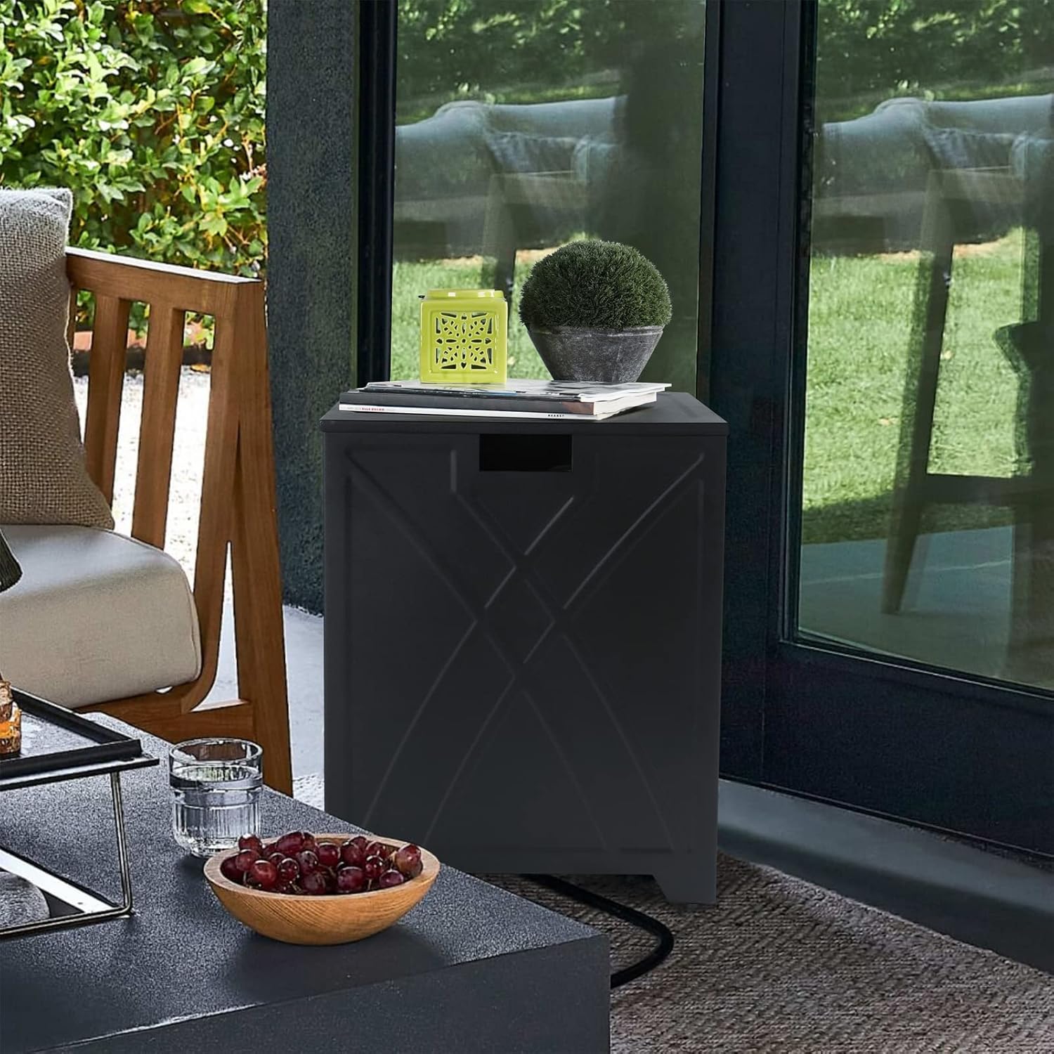 Propane Tank Cover, Propane Tank Storage Hideaway Table for Gas Fire Pits, Gas Tank Holder Storage Side Table for 20 lb Propane Tanks - Black