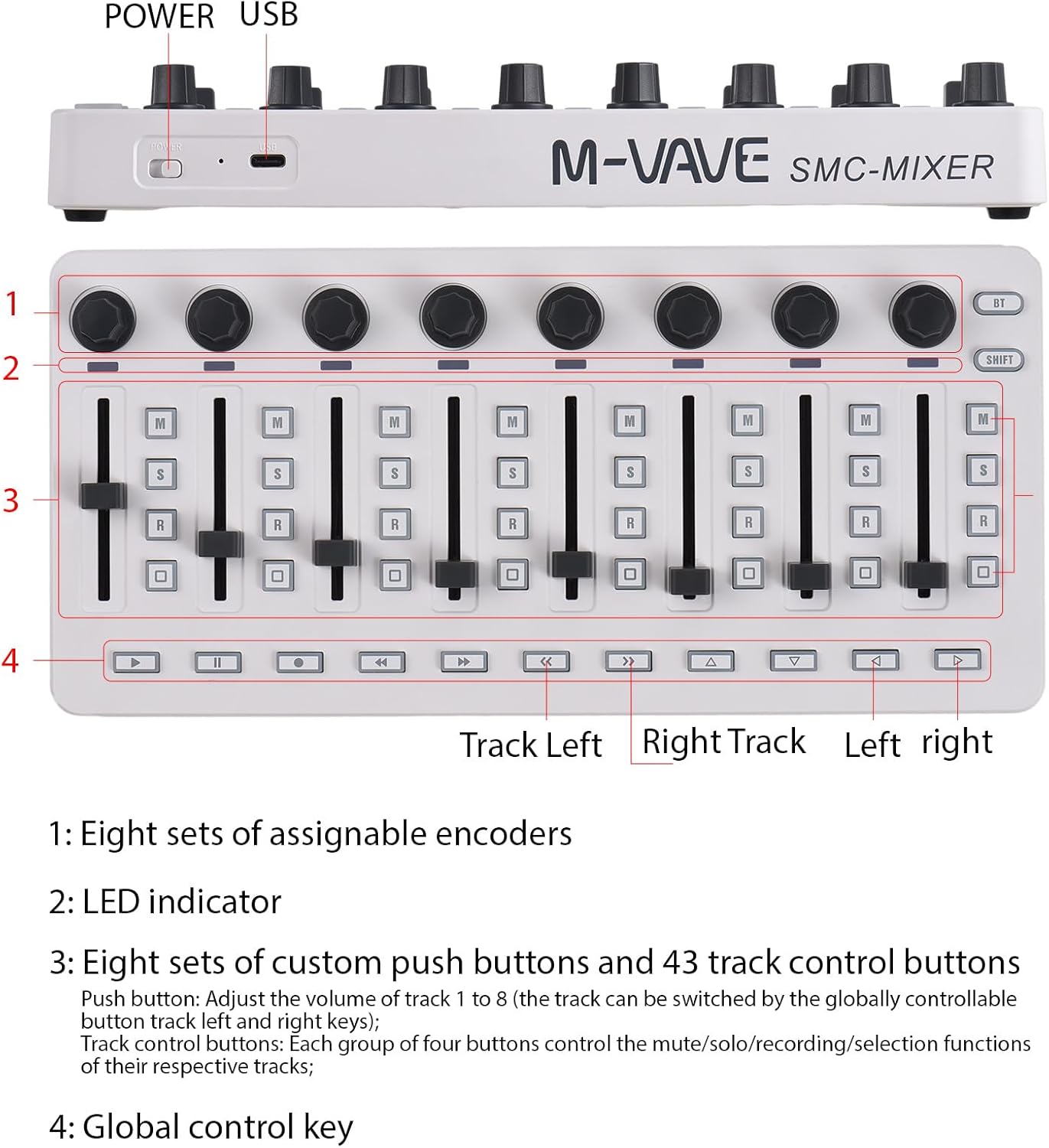 MIDI Controlle Midi Mixer Midi Foot Controller USB MIDI Controller Mixer with 43 Buttons 8 Knobs 8 Push Buttons BT Connection Battery/Type-C Power Supply Mini Midi Keyboard