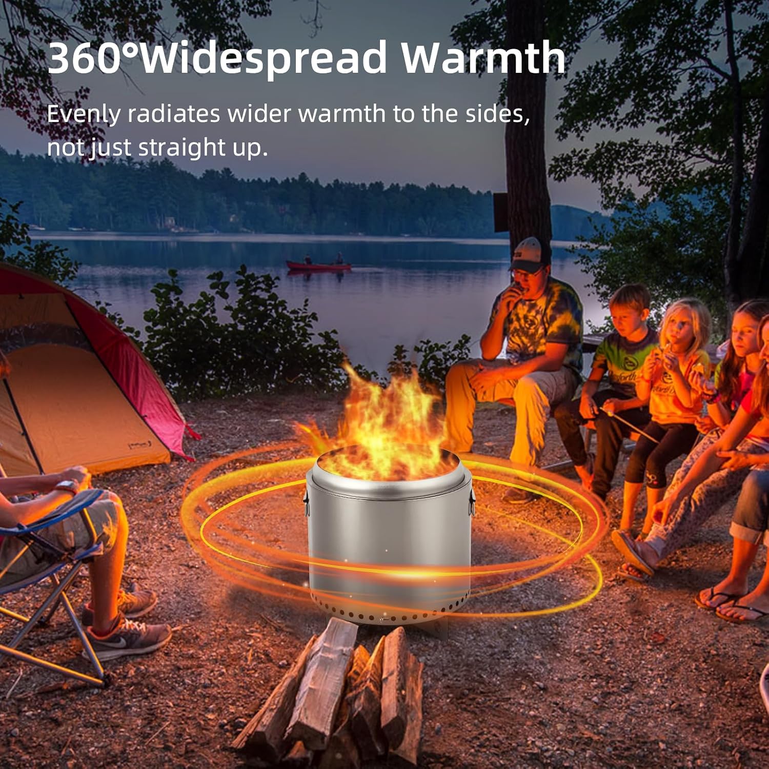 16.5 Inch Stainless Steel Smokeless Outdoor Fire Pit, Burning Wood, Particles,Coal, Removable Stand and Ash Pan, Perfect for Bonfire, Camping, Picnic, Family Gatherings for Garden