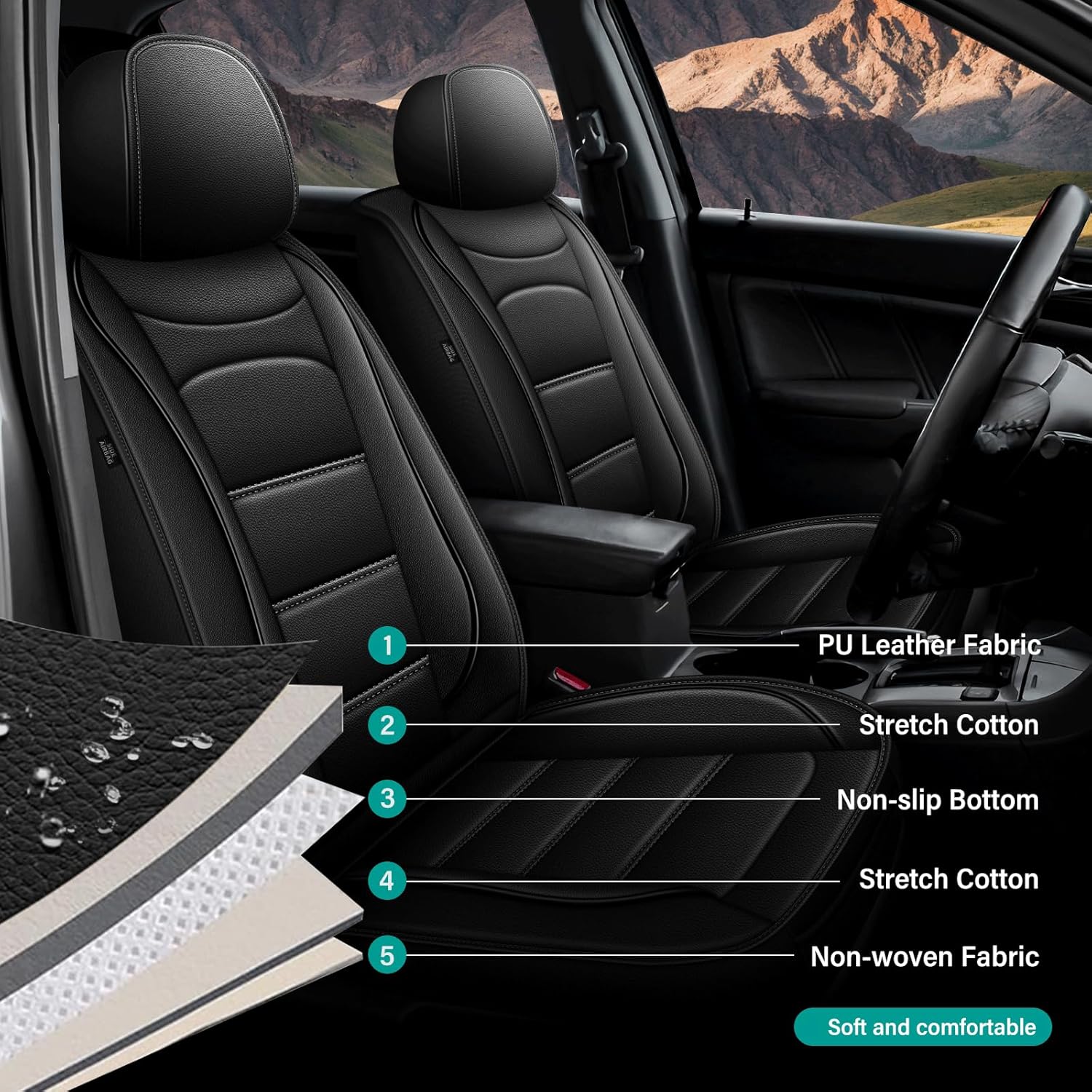 Car Seat Covers Full Set Fit for Acura RDX 2007-2018: Luxury Leather Automotive Seat Covers Car Seat Protector(5 Seat, Black)