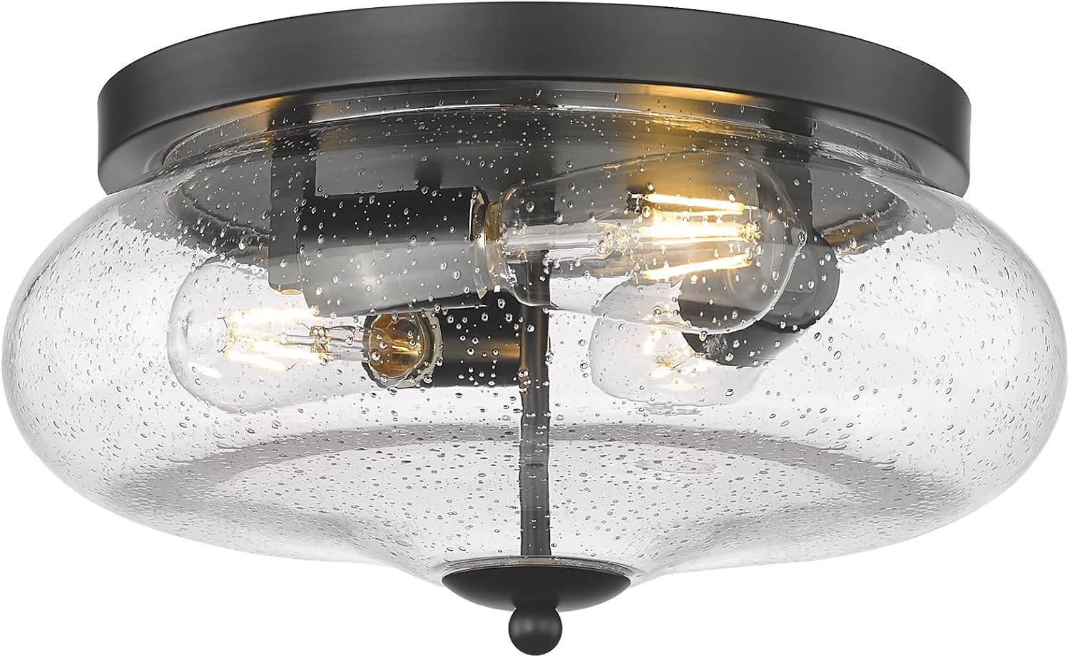 Darkaway Large Ceiling Light Fixtures 3-Ight Flush Mount Indoor Outdoor Ceiling Light with Seeded Glass Shade for Hallway Kitchen Bedroom Porch Living Room Dining Room Black Finish