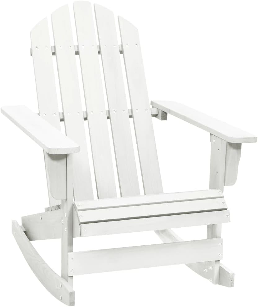 Patio Rocking Chair Wood White,VintageInspired Solid Wood Rocking Chair: Timeless Comfort for Your Patio Outdoor Furniture, Outdoor Chairs