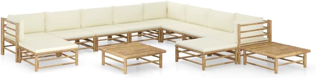 12 Piece Patio Lounge Set with Cream White Cushions Bamboo,Luxurious Bamboo Patio Lounge Set for Ultimate Relaxation and Comfort Patio Furniture, Outdoor Furniture Sets