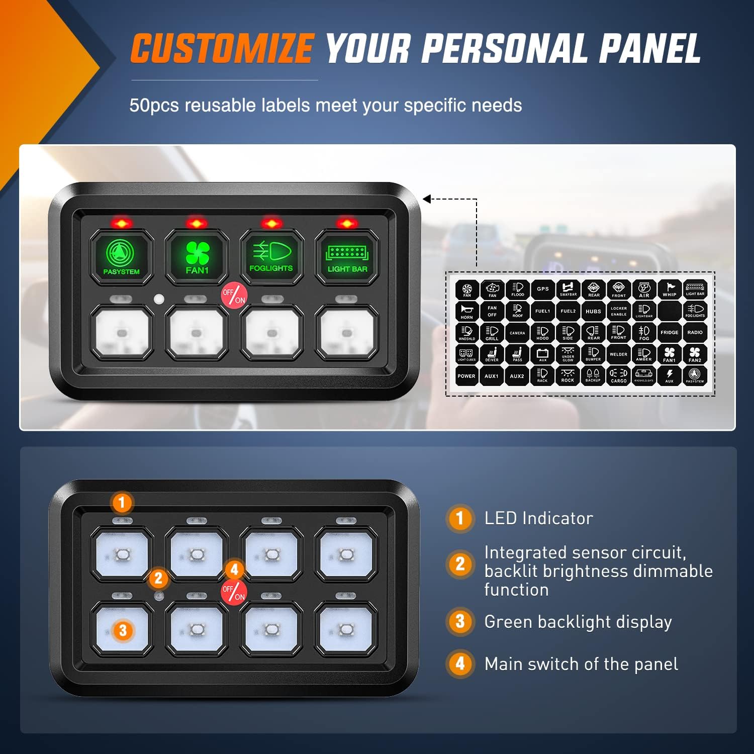 Nilight 8 Gang Switch Panel System Circuit Control Relay System Fuse Wiring Harness Automatic Dimmable ON Off LED Switch Pod for 12V Cars Trucks Campers SUV, 2 Years Warranty