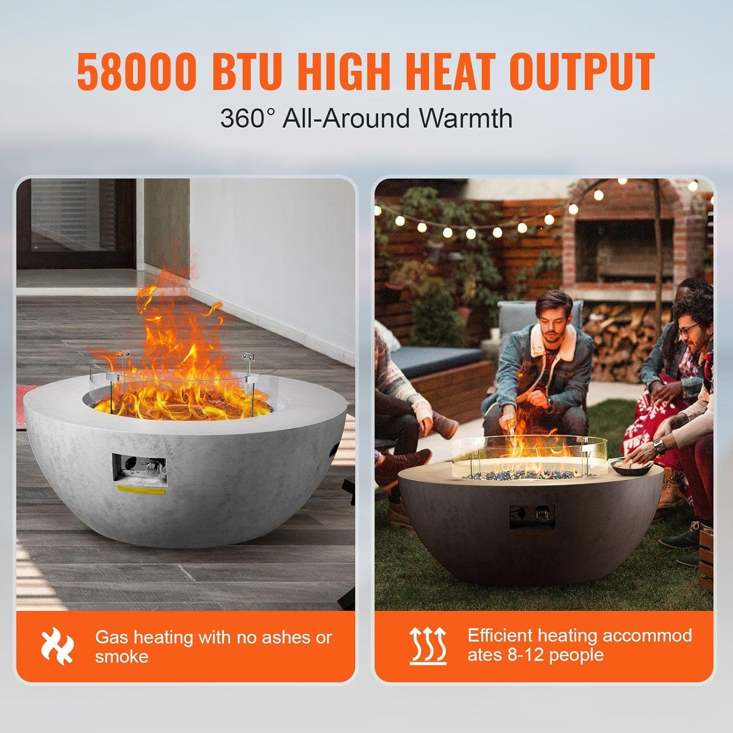 Propane Fire Pit Outdoor Concrete Gas Fire Pit 39 in Tabletop 50000 BTU