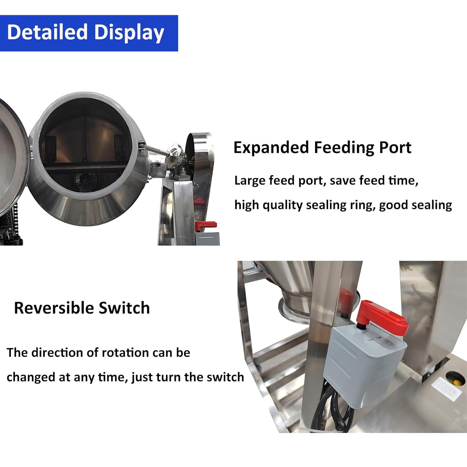 15 Gallon Dry Powder Mixer 360°Rotation 304 Stainless Steel Drum Blender Mixing Machine for Powdery Granular Materials 110 3KW