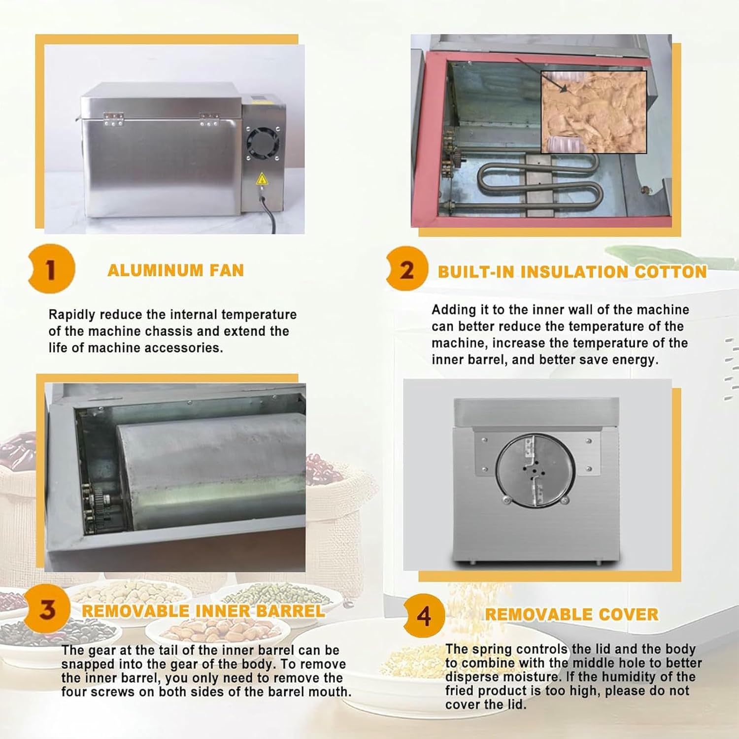 Electric Nut Roasting Machine, Multifunctional Roasting Machine, Commercial Electric Sugar Roasted Chestnut Machine, Drum Frying Pan Roasted Sesame Machine, Coffee Bean Roasting Machine.,Type10