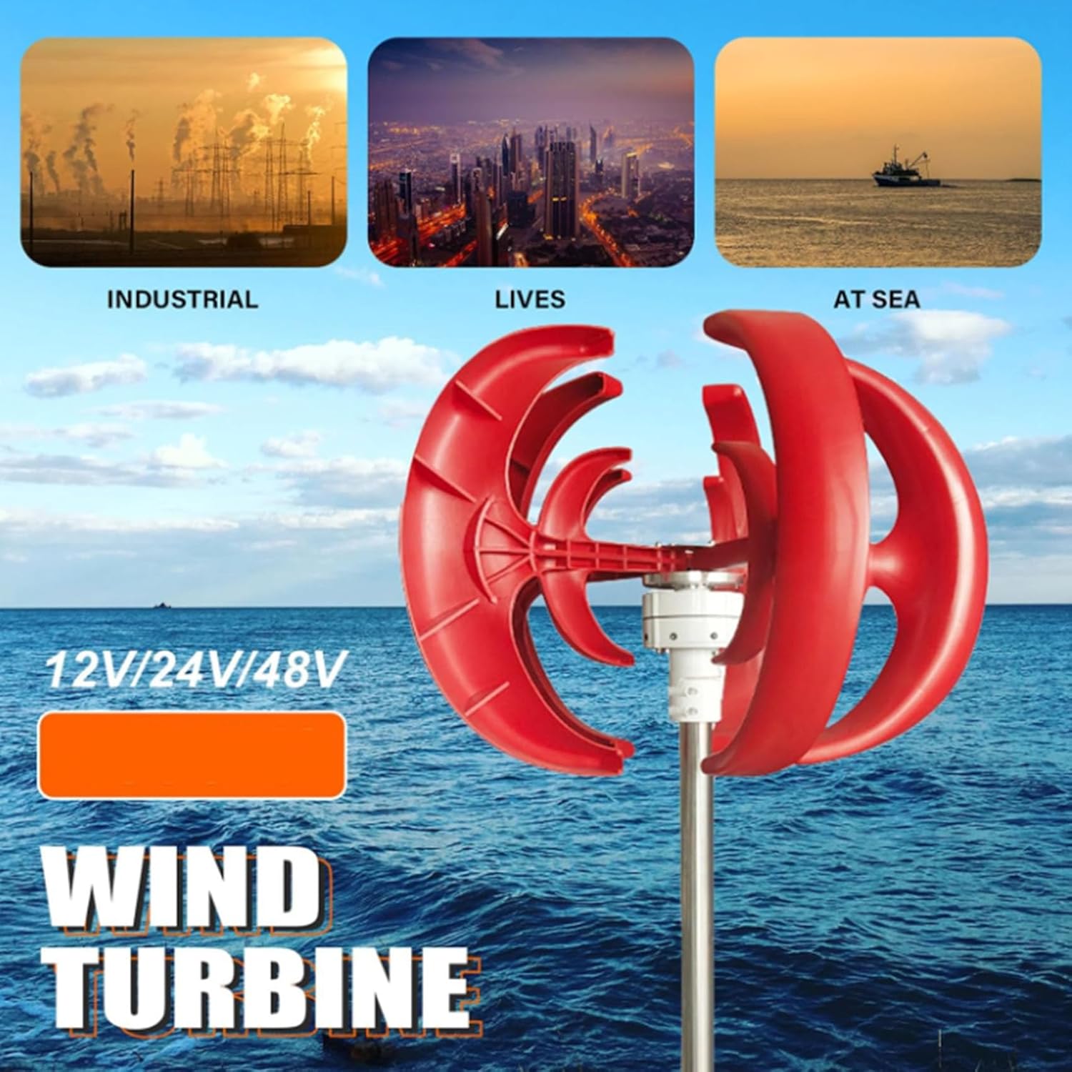 5000W Wind Turbine 5 Blades Magnetic Levitation Wind Turbine Generator Power Generation Equipment for Boats, Patios, Cabins or Mobile Homes Charging (48V)