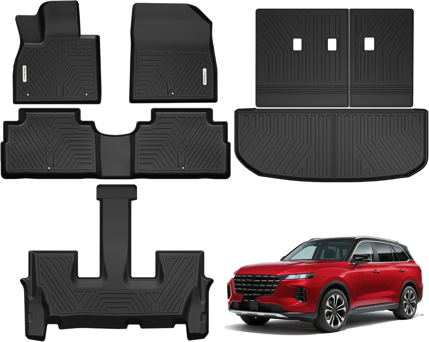 YITAMOTOR Floor Mats Fit for 2020-2025 Hyundai Palisade Bucket Seats, TPE All Weather Rear Trunk Mat, Floor Liners fit for Palisade Accessories, 1st & 2nd & 3rd Row & Backrest Mat & Cargo Liner, Black