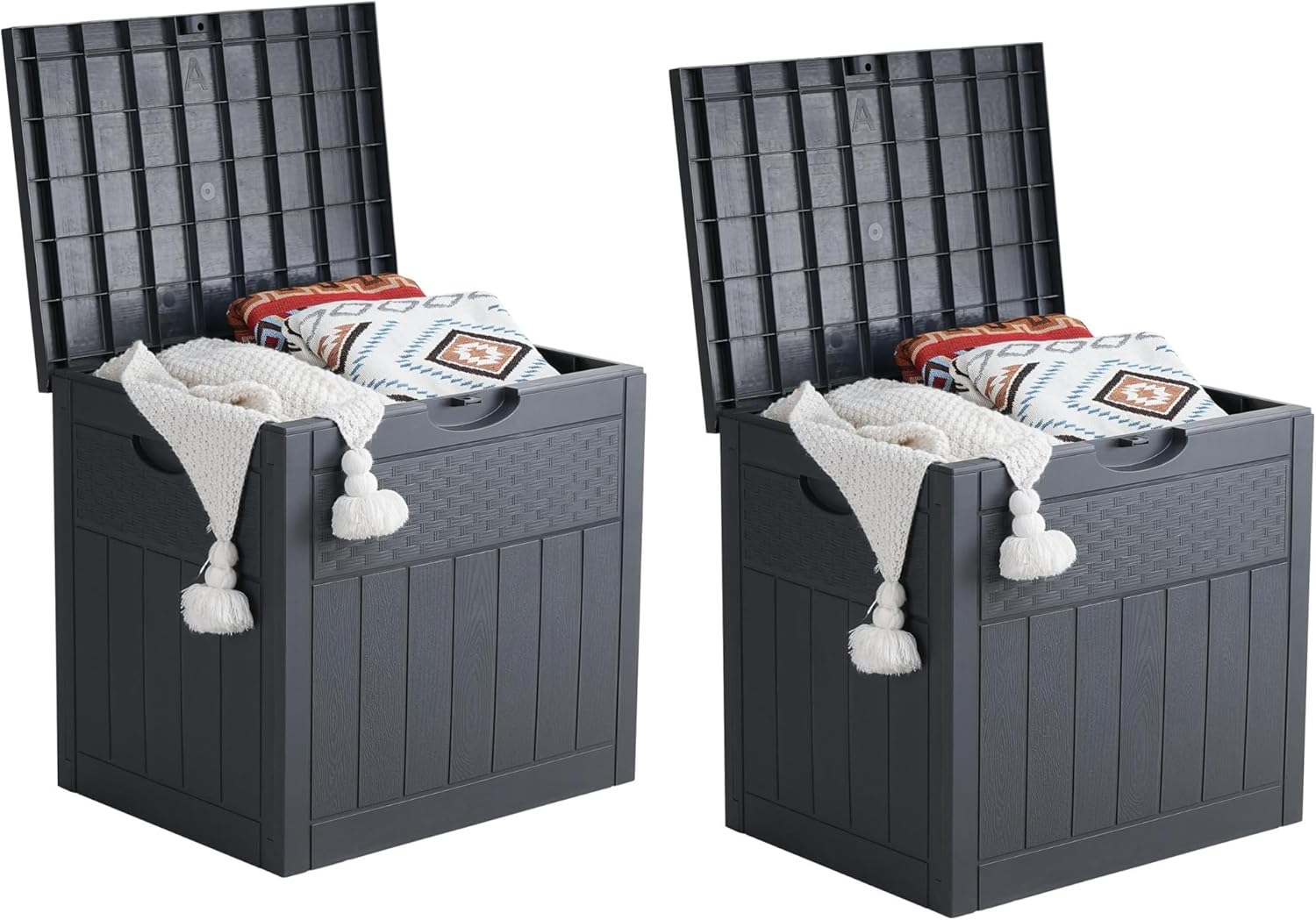 EHHLY 33 Gallon Deck Box Set of 2, Small Outdoor Storage Box Waterproof, Lockable Secure Package Bin Delivery Box for Outside, Patio Cushions Storage Box, Delivery Driver Snack Box for Porch, Grey