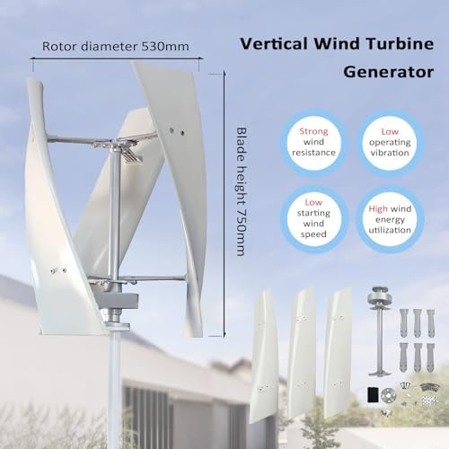 6000W Vertical Wind Turbine Kit for Home Use - Horizontal Generator with Blades & Controller, Efficient 12V/24V Battery Charging System, Ideal for Off-Grid Power
