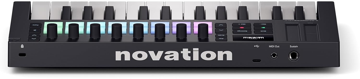 Audiosavings Bundle: Novation LAUNCHKEY MINI 25 MK4 25-key MIDI Ableton Live Keyboard Controller Bundle with Rockville RPAK Burned Red Stylish Durable Backpack Bag w/Padded Laptop Pocket (2 Items)